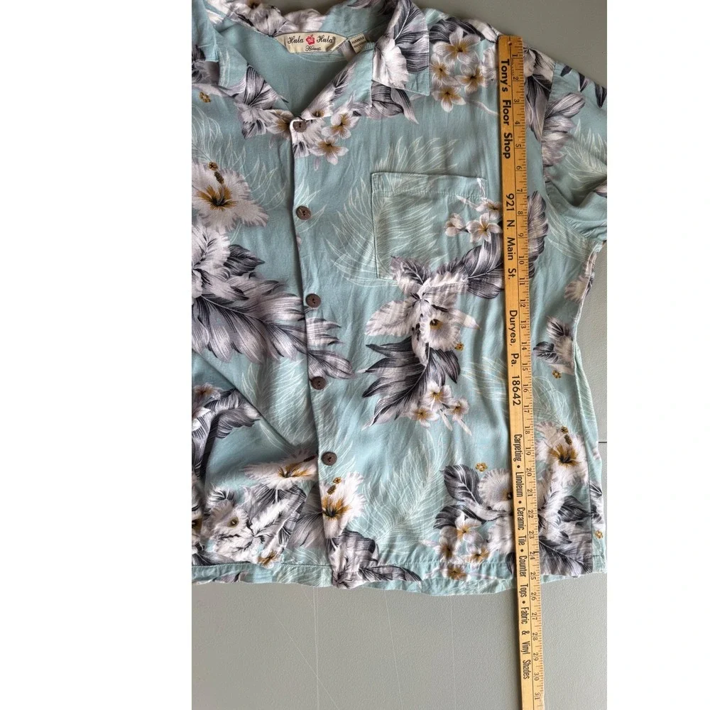 Hula Hula Hawaii‎ Mens Large Blue Floral Rayon Aloha Shirt Coconut Buttons